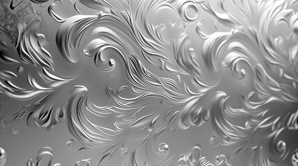 A highly detailed silver swirl pattern with an embossed effect, showcasing intricate curves and textures. Perfect for decorative, abstract, or design purposes. AI generated.