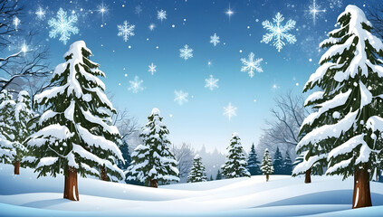 Obraz premium Snowy Winter Forest Scene with Falling Snowflakes