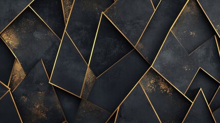 Elegant Abstract Background with Dark Geometric Shapes and Golden Accents