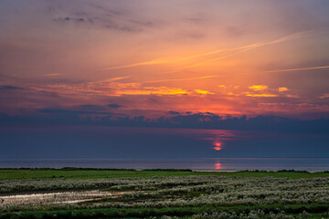 Sonnenuntergang über den ostfriesischen Salzwiesen