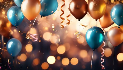 party balloons and streamers with bokeh lights