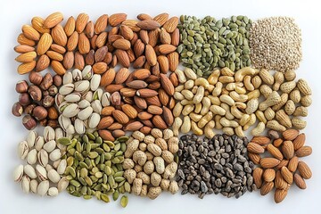 Naklejka premium Assortment of nuts and seeds for healthy eating