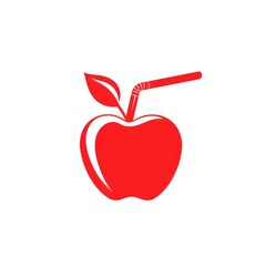 Obraz premium Red apple with straw, healthy fruit, drinkable, isolated, food logo, graphic, design element
