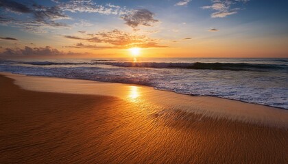 beautiful sunrise over the sea sand and beach shore
