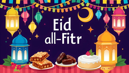 Fototapeta premium Festive Eid al-Fitr celebration with traditional treats.