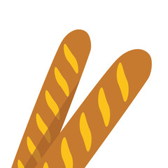 French Baguette Vector – Traditional Baked Bread Illustration in Flat Cartoon Style
