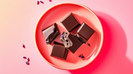 Fototapeta premium A luxurious handcrafted dark chocolate bar with a smooth texture, filled with sweet praline.