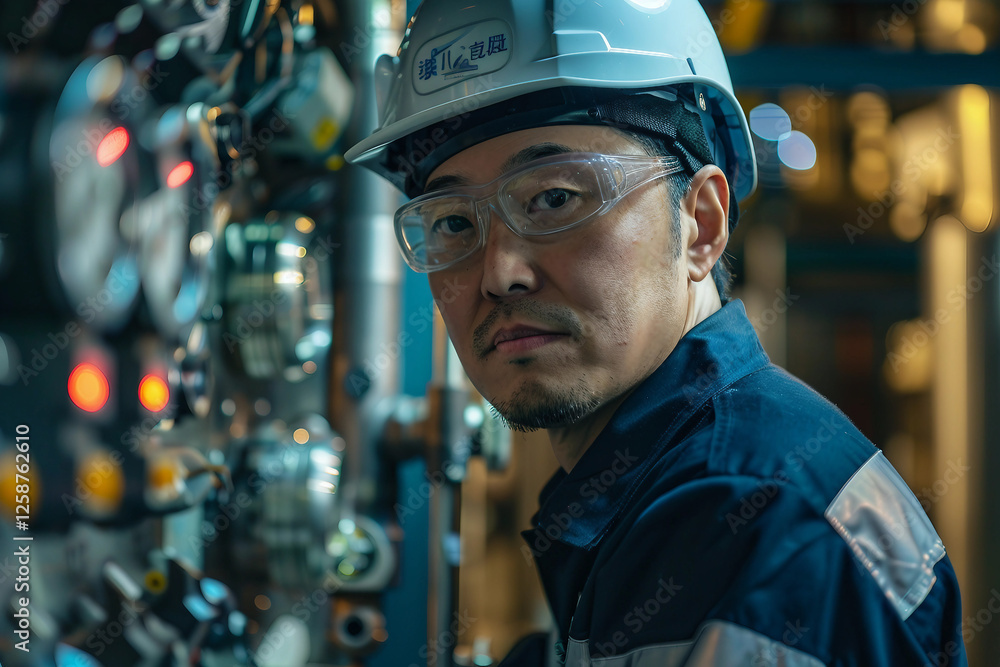 Aufkleber engineer overseeing a nuclear reactor turbine in industrial setting generative ai image