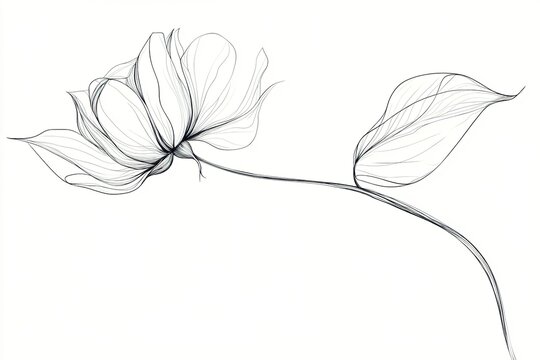 Delicate line art of a single blossom and leaves
