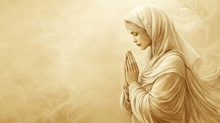 Naklejka premium beautiful, hand-drawn illustration praying woman