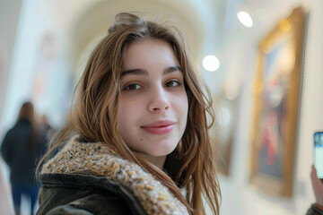 Obraz premium Person Observing Admiring Artwork in Museum or Art Gallery Exhibition study, Generative AI