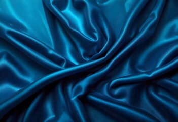 Fototapeta premium Luxurious Deep Blue Satin Fabric with Soft Wavy Folds for Elegant Textures