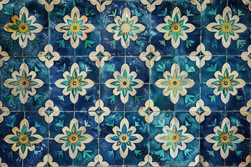 Blue and white tile pattern with flowers