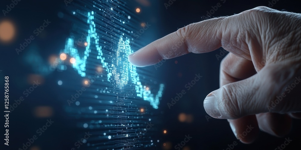 Aufkleber business startup with expansion. a hand reaching out to touch a glowing digital graph with data poin