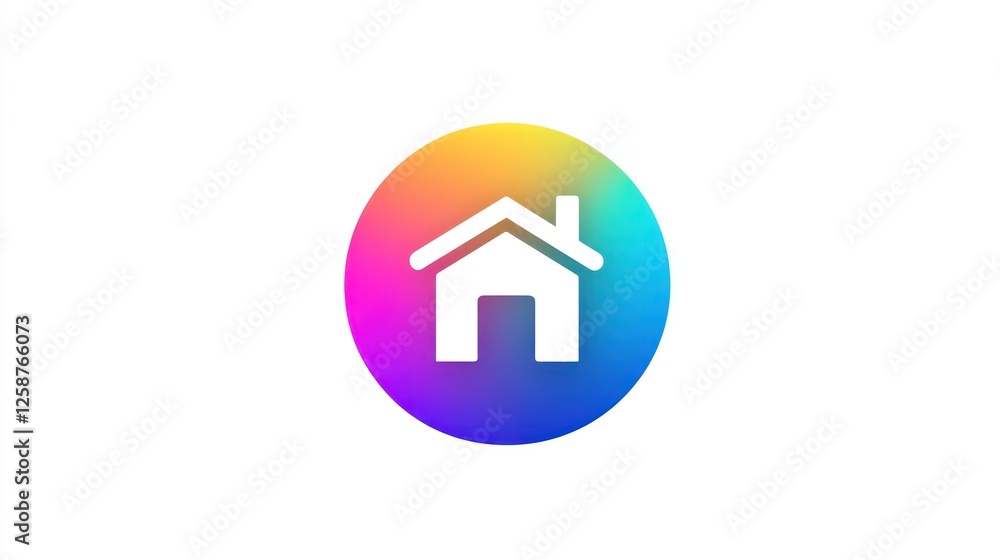Poster colorful home icon on a gradient circle, simple graphic design, website button, user interface eleme