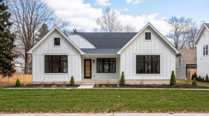 Modern Farmhouse Exterior With White Siding And Dark Trim