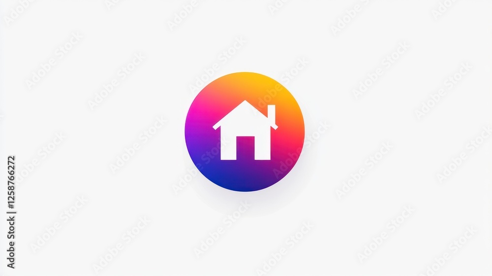 Poster colorful house icon on gradient circle background. possible use app icon, website button, ui element