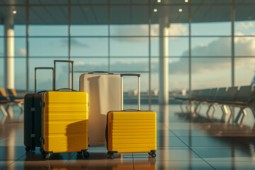 Suitcases in Airport Terminal. Travel Concept. Generative AI