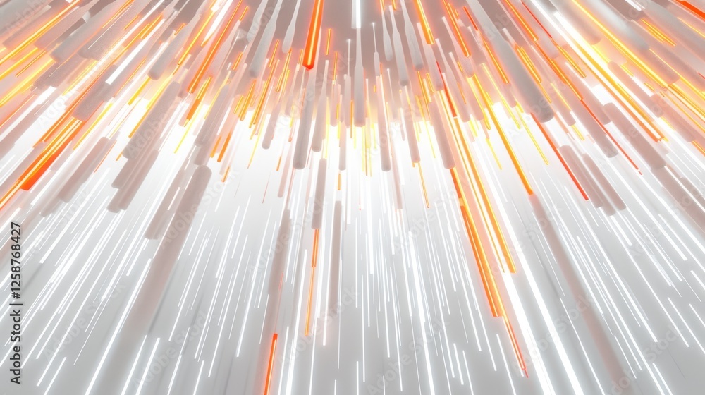 Poster a dynamic abstract image showcasing streaks of orange and white light bursting downwards, creating a