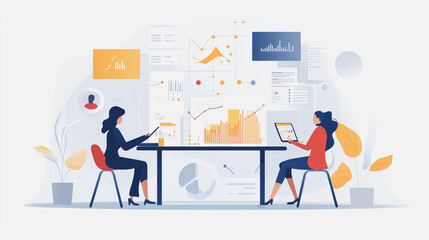 Professional business team working on a project together in the office Using innovation economic growth charts and network connections to accompany the data. in analyzing future trends