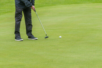 Fototapeta premium Golfer putting on a green course during a game