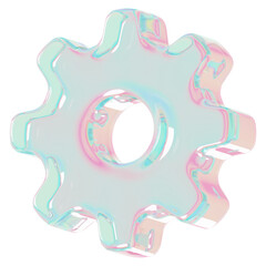 Holographic gear png 3D element, digital remix, transparent background