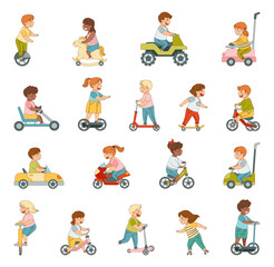 Kid Character Ride Transport and City Vehicle Vector Set