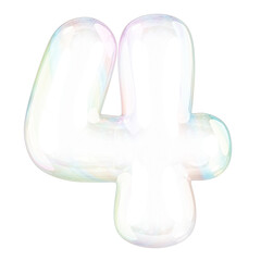 4 number png sticker, 3D transparent holographic bubble