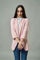 Shy woman with timid expression