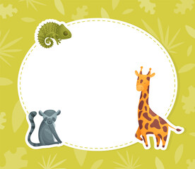 Empty Card with Tropical Animal and Wild African Fauna Vector Template