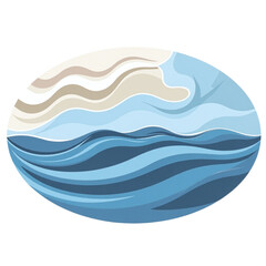 Obraz premium Stylized illustration of ocean waves and sky in an oval shape.