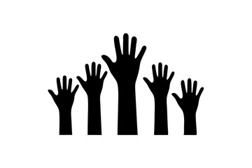  series of silhouetted hands raised high in unison  icon vector illustration