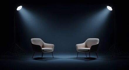 Two Armchairs Under Spotlights Conversation and Interview Setting for Design Ideas
