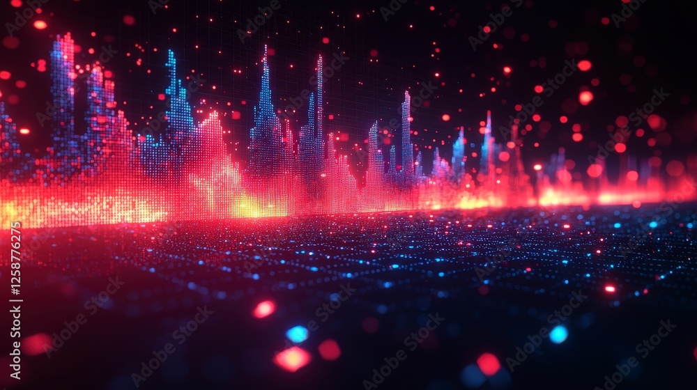 Poster this image features a colorful and vibrant digital soundscape environment, merging abstract patterns
