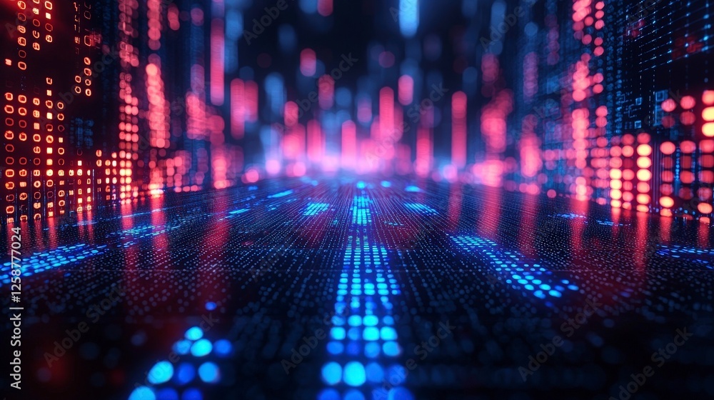 Poster experience dynamic light patterns in an abstract data world with this captivating image that reflect