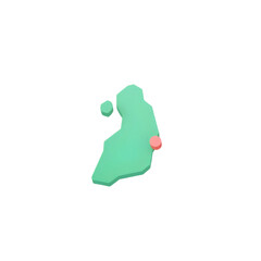 3d green island map with red location pin, isolated on transparent background