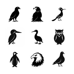 set of silhouettes of birds