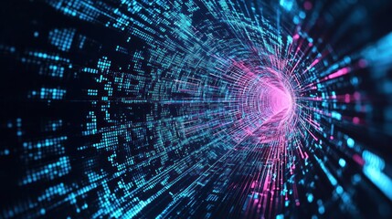 Obraz premium Abstract Digital Tunnel with Pink and Blue Particles