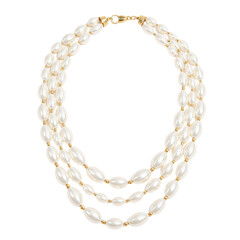 Obraz premium Three-strand pearl necklace with gold beads and clasp. Cut out image.
