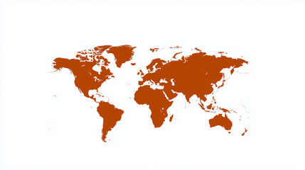 Minimalist world map icon – rust orange illustration on Pure White Background
