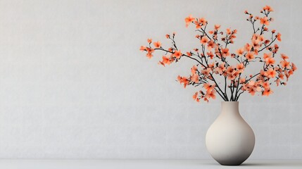 Front View of Vase with Flowers on White Background