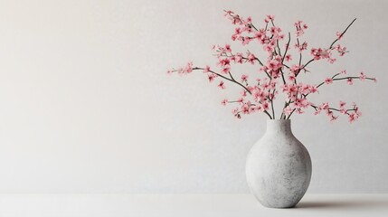 Front View of Vase with Flowers on White Background