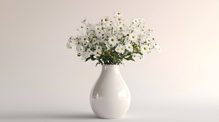 Front View of Vase with Flowers on White Background