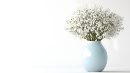 Front View of Vase with Flowers on White Background