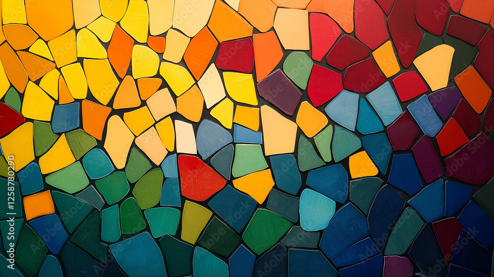 Poster a vibrant mosaic-style abstract featuring overlapping, irregularly shaped color fragments