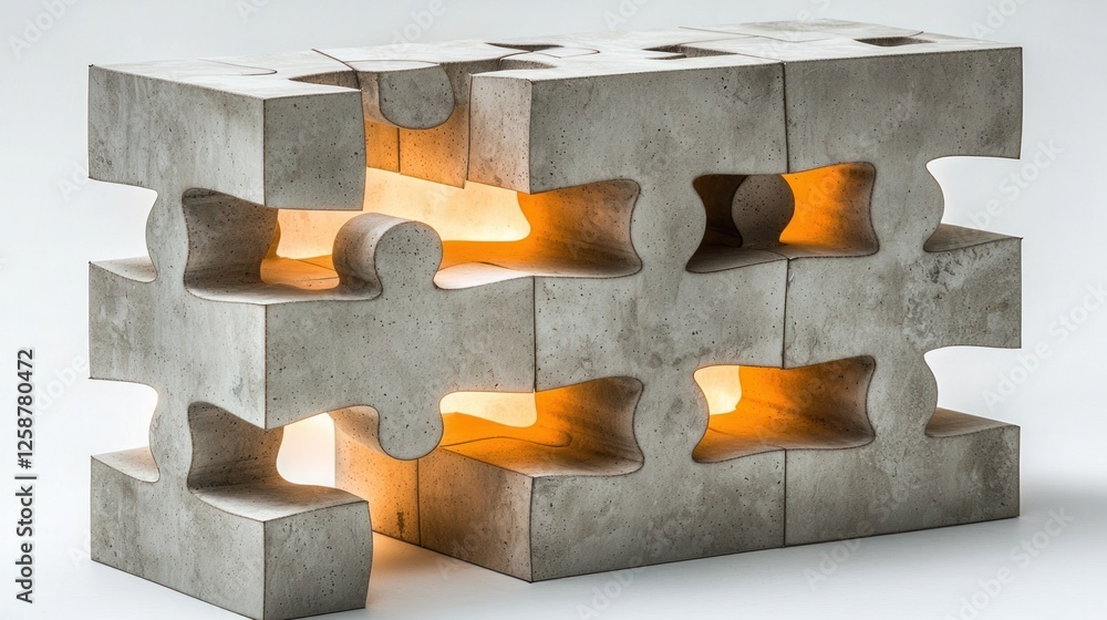 Poster concrete puzzle lamp: illuminated interlocking design