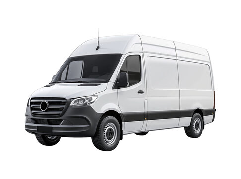 White Cargo Delivery Van Side View - Realistic PNG