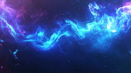 Abstract cosmic nebula, blue and purple energy swirls.