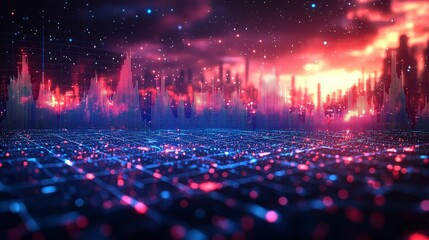 Fototapeta premium Explore the ethereal beauty of abstract sound patterns captured in vibrant hues, merging colors and forms that evoke emotion and intrigue in a digital realm.