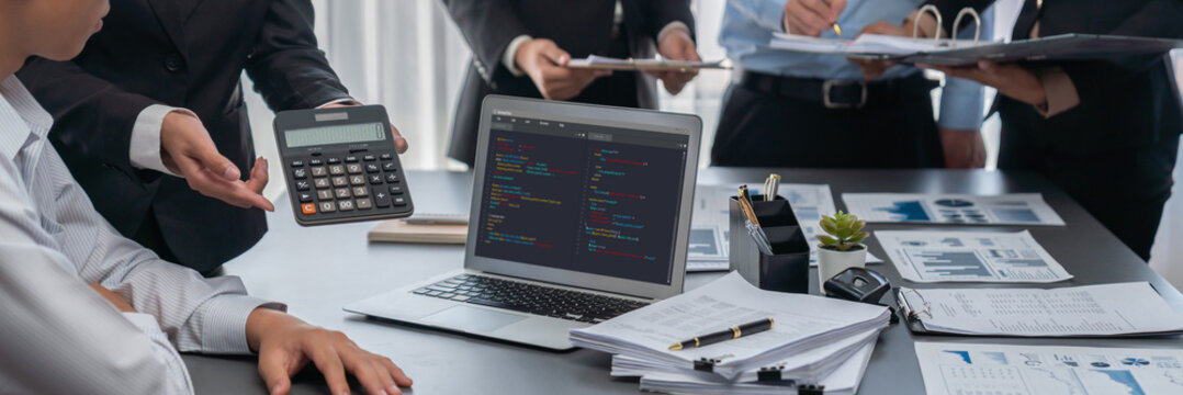 Software development programming on computer screen for brisk application and program coding